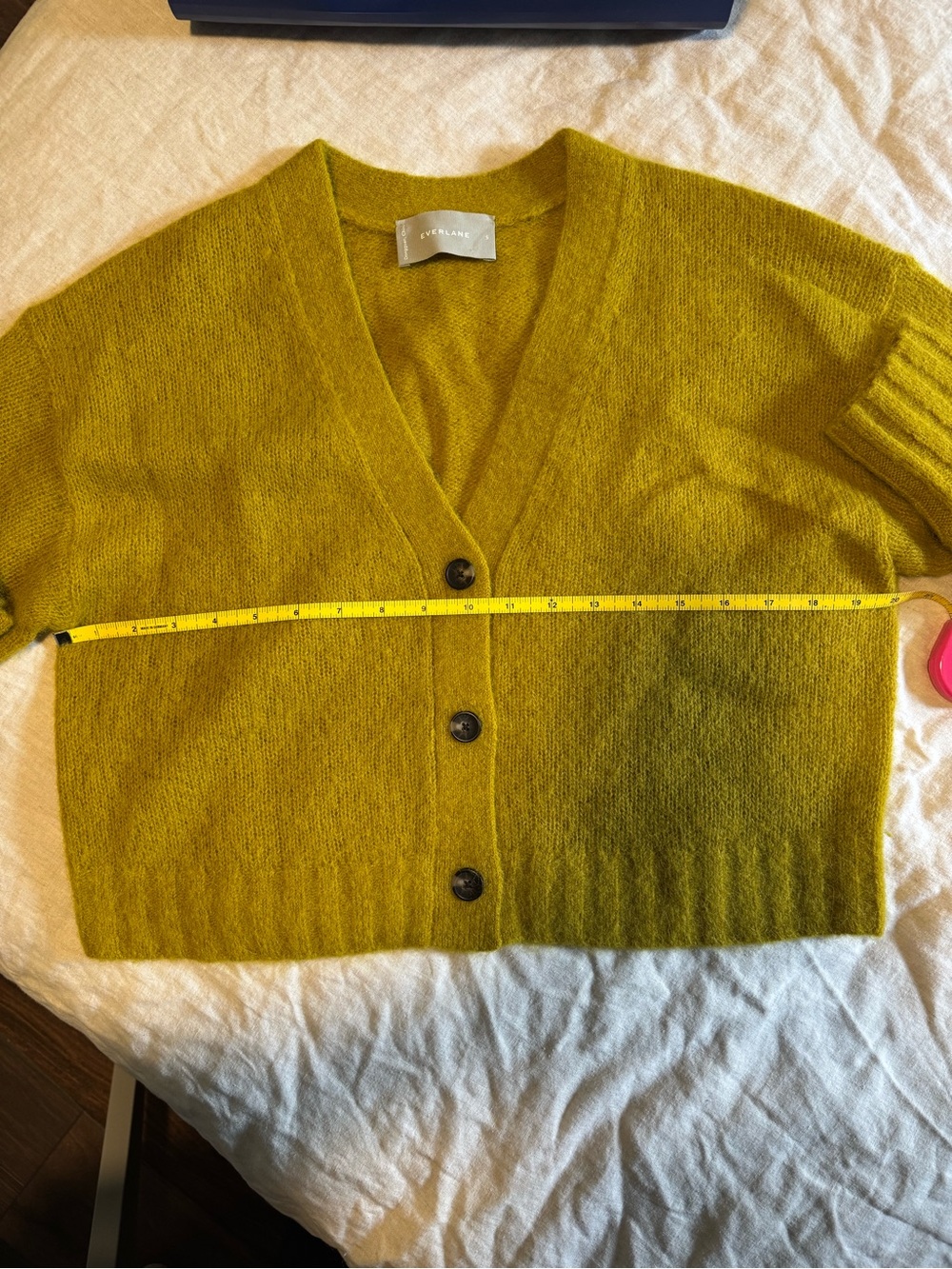 Everlane Chartreuse Alpaca Blend V-Neck Button Cardigan Sweater - Size Small - Picture 5 of 6